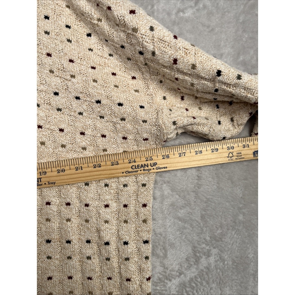Vintage Mens Grandpa Sweater Van Heusen Henley XL Birds Eye Squares Dots 90s USA - Picture 7 of 10